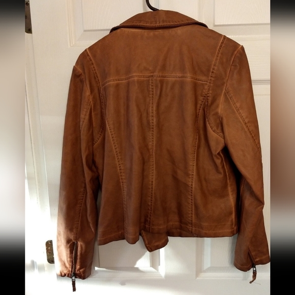 NWT Max Studio Classic Large Cognac Faux Leather Motorcycle Biker Jacket - Picture 5 of 7